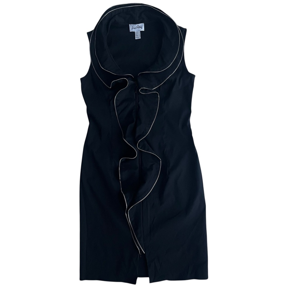 Joseph Ribkoff Womens 10 Black Sleeveless Front Zip Ruffle Detail Cocktail Dress